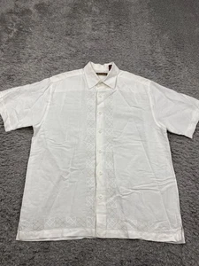Cubavera Guayabera Shirt Men Large White Linen Floral Embellish Cuban Button Up - Picture 1 of 9