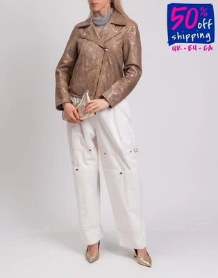 RRP€1200 D&G DOLCE & GABBANA Leather Jacquard Biker Jacket IT38 US2 UK6 XS Lined - Image 1 of 4