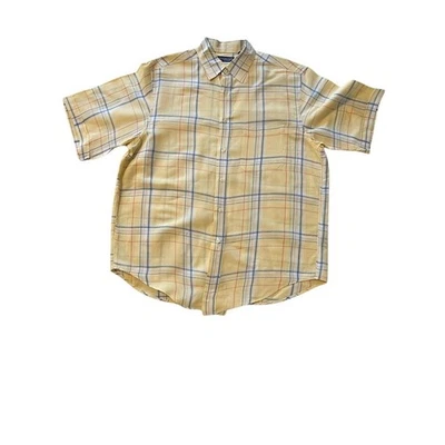 Roundtree & Yorke Mens L Plaid Short Sleeve Button Up Shirt Linen Blend - Image 1 of 4