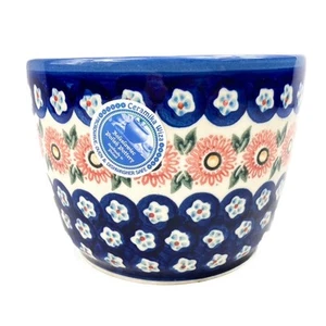 Polish pottery flower pot hand painted floral design 4.5" tall x 5.75" wide - Picture 1 of 8