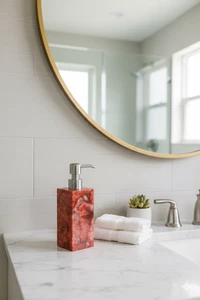 5" Red Agate Soap Dispenser | Luxury Natural Stone Bathroom Vanity & Gifting Dec - Picture 1 of 7