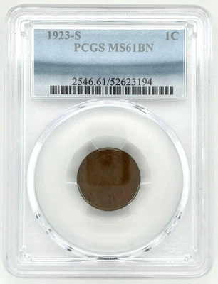 1923-S Lincoln Wheat Cent Graded by PCGS as MS61BN Brown - Image 1 of 4