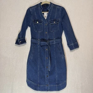 WHBM Medium Wash Denim Utility Dress Size 6 Soft Stretch Belted Classic NWT $170 - Picture 1 of 9