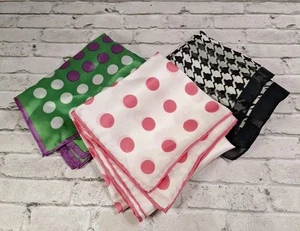 Vintage Scarf Lot of 3  Retro MCM Polka Dot Houndstooth 22" Square Silky Soft - Picture 1 of 7