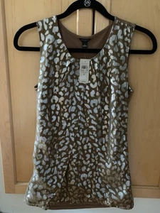 Ann Taylor Bluse Seide Metallic Dunkelbraun Silber Animal Print Größe S Neu mit Etikett! - Bild 1 von 9