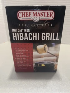 Chef Master Mini Hibachi Grill Smores Maker Wooden Base Cast Iron Grill Top - Picture 1 of 4