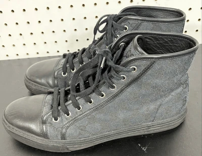GUCCI MENS GG Canvas Leather High Top Sneakers US 9.5 made in ITALY - Image 1 of 4
