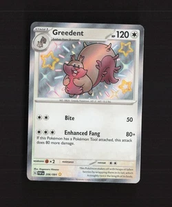 Tarjeta Pokémon Greedent 206/091 Paldean Fates Holo Brillante Rara Casi Nueva - Imagen 1 de 10