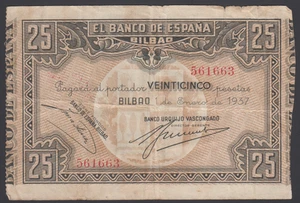 Spain  25 Pesetas 01-01-1937  F-VF  P. S563e,   Banknotes, Circulated - Picture 1 of 2
