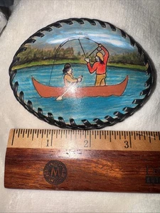 FIBBIA CINTURA PELLE OVALE CANOA PESCA Design - Foto 1 di 3