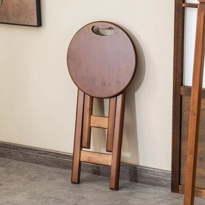 Bamboo Folding Stool Kitchen Chair Portable Round Furniture Non Slip Feet - Image 1 of 4