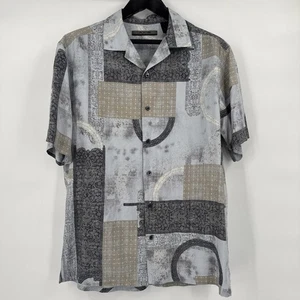 AXIS Silk Shirt Men's Medium Blue Gray Geometric Short Sleeve Button Up - Picture 1 of 10