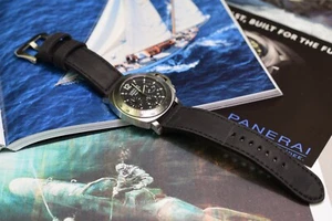CORREA RELOJ NEGRA HECHA A MANO GENUINA SILICONA GOMA APTA PANERAI ETC MA STRAP - Picture 1 of 12