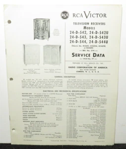 RCA VICTOR TELEVISION SERVICE DATA 1954 T7 24-D-542 -543 -544 U KCS89 A B C - Picture 1 of 1