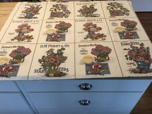 Vintage Joan Kessler Fabric Panel Flower Seed Packets 12 panels (new) - Picture 1 of 19