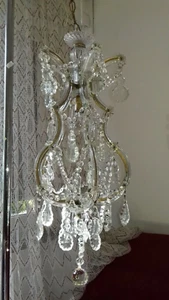 LAMPADARIO ANTICO CRISTALLO MARIA TERESA 1 LUCE - OLD CHANDELIER - Picture 1 of 11
