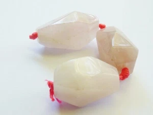 3 pcs Natural Rose Quartz Faceted Gemstone Beads 26-35mm x 12-20mm - Picture 1 of 5