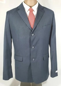 Calvin Klein Black Italian Suit Coat Mens 20 R (40") Pinstripe 3 Button Poly - Picture 1 of 12