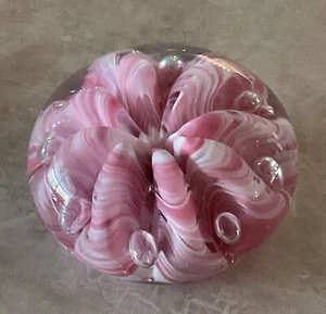 St Clair Quetschband Kunst Glas Briefbeschwerer Rosa & Weiß Vintage Blasen - Bild 1 von 4
