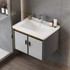 2 Drawers Wall Mounted Floating Cabinet Bathroom Vanity Cabinet w/ Ceramic Sink - Picture 1 of 13