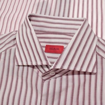 Camisa de vestir Isaia nueva con etiquetas talla 41 16 en rayas blancas/púrpura 100 % algodón Foto 1 de 4