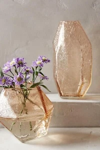 Anthropologie kleine facettierte Edelstein Blase Glas geometrische Blumenknospe Vase 4,5" - Bild 1 von 5