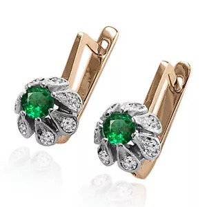 EMERALD DIAMOND 14K ROSE GOLD EARRINGS EUROPEAN STYLE EARRINGS #E531 - Picture 1 of 4