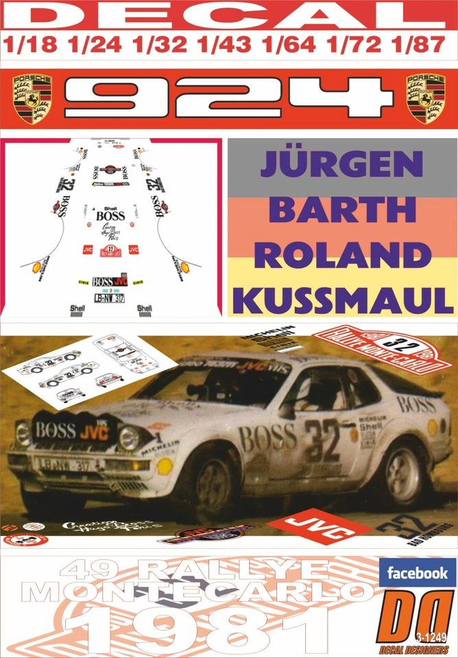 DECAL PORSCHE 924 CARRERA GTS J.BARTH R.MONTECARLO 1981 96th (02) - Photo 1/1