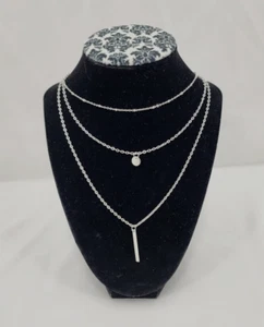 Colgante Doble Capa Tono Plata Moda Collar Colgante Barra Gota - Imagen 1 de 5