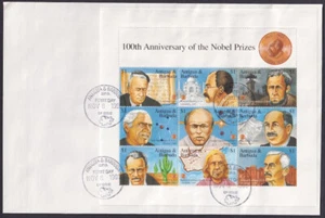 PREMIOS ANTIGUA Y BARBUDA Sc# 1945a-i FDC 100th ANN NOBEL con 9 DIFF LEAUREADOS - Imagen 1 de 1