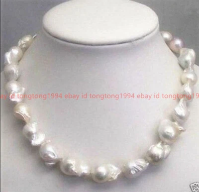 Selten Riesig 15-23mm Weiß Frisches Wasser Barock- Perle Halskette 45cm - Bild 1 von 4