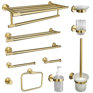 Brushed Gold Bathroom Towel Rack Hook Toilet Paper Holder Accesories Hook Robe - Picture 1 of 44