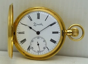 18K GOLD ZENITH Pocket Watch ~ Grand Prix Paris 1900 ~ 16J Swiss Hunting Case - Picture 1 of 16