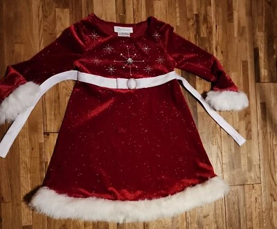 Bonnie Jean Girls  Red Santa Claus sparkle Velvet  Dress Faux Fur Sz. 3T - Image 1 of 4