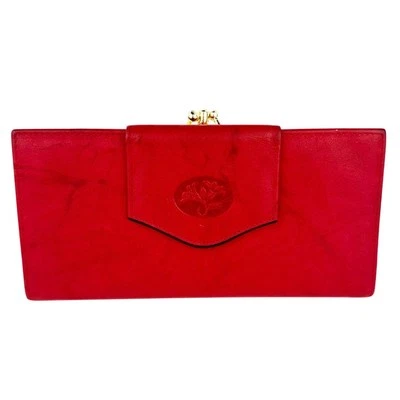 Vintage Buxton Red Top Grain CowHide Leather Classic Fold Coin Pouch Wallet  - Imagem 1 de 4