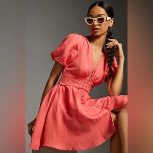 Neu mit Etikett Anthropologie The Katerina Minikleid mit Knopfleiste in Mandarine Small Petite - Bild 1 von 13