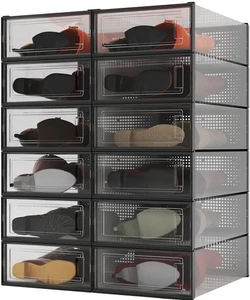 PARANTA 12-teilige Stiefel- und Schuhaufbewahrungsbox, stapelbar klar Kunststoff Schuhbox, Sp - Bild 1 von 11