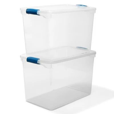 Homz 112 Qt Multipurpose Stackable Storage Bin with Latching Lid, Clear (2 Pack) - Image 1 of 4