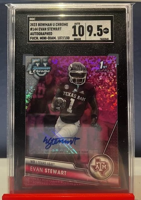 2023 Bowman University Chrome #144 Evan Stewart Pink Fuschia Auto /150 SGC 9.5 - Image 1 of 2