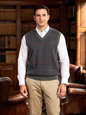 Haggar Est 1926 男士格子毛衣背心 M 码 绿色 Grandpa Core EUC — 第 1/4 张图片