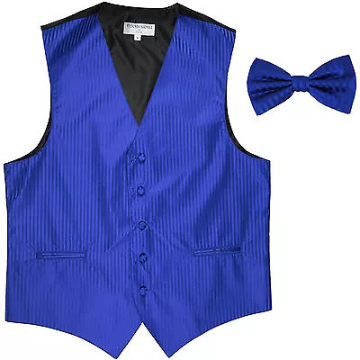 New Men's Vertical Tone on Tone stripes tuxedo Vest Waistcoat_bowtie Royal blue - Image 1 of 4