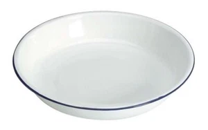 24cm Enamel Rice Plate Pasta White Blue Rim Camping 4WD Home Caravan Kitchen - Bild 1 von 3