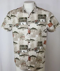 Vintage Angeln Thema Shirt 100 % Baumwolle Knopf vorne Stange Box Erlaubnis Herren L 41-43 - Bild 1 von 11
