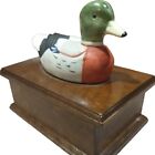 Mallard Duck Wood Box With Ceramic Duck Handle MCM Cigars Decorative Vtg MCM 