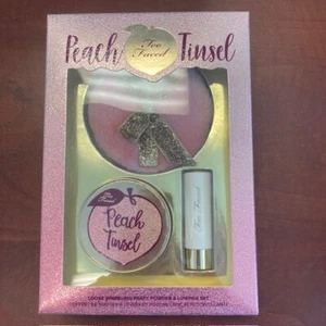 TOO FACED Holiday Peach Tinsel Loose Sparkling Party Powder Lipstick Set NIB - Picture 1 of 4