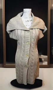 Mandee Vintage Fall Cardigan Top Womens Size Large Tan/Beige Buttons Cable Knit - Picture 1 of 7