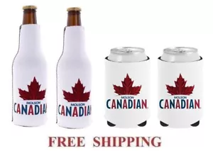MOLSON CANADIAN 2 BOTTIGLIE BIRRA KOOZIE + 2 LATTINE HUGGIE COOLIE COOZIE SET FRIGORIFERO NUOVO - Foto 1 di 1