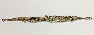 ANTIQUE STERLING LIQUID SILVER 8" BRACLET WITH DIFFERENT GEMSTONES - Picture 1 of 6