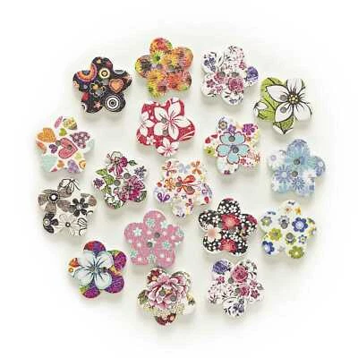50 Flower 2 Hole Wood Buttons Sewing Scrapbooking Gift Clothing Home Decor 17mm - Image 1 of 3