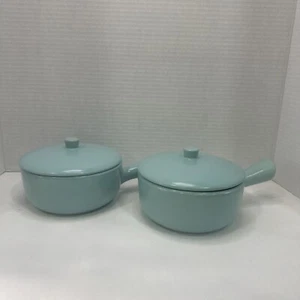 TWO Vtg La Solana Solanaware Pottery Handled BLUE Bowl With Lid Casserole.  C - Picture 1 of 9